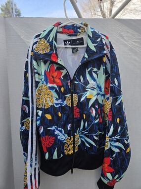 HER, adidas Navy Floral Track Bomber Jacket with White Stripes